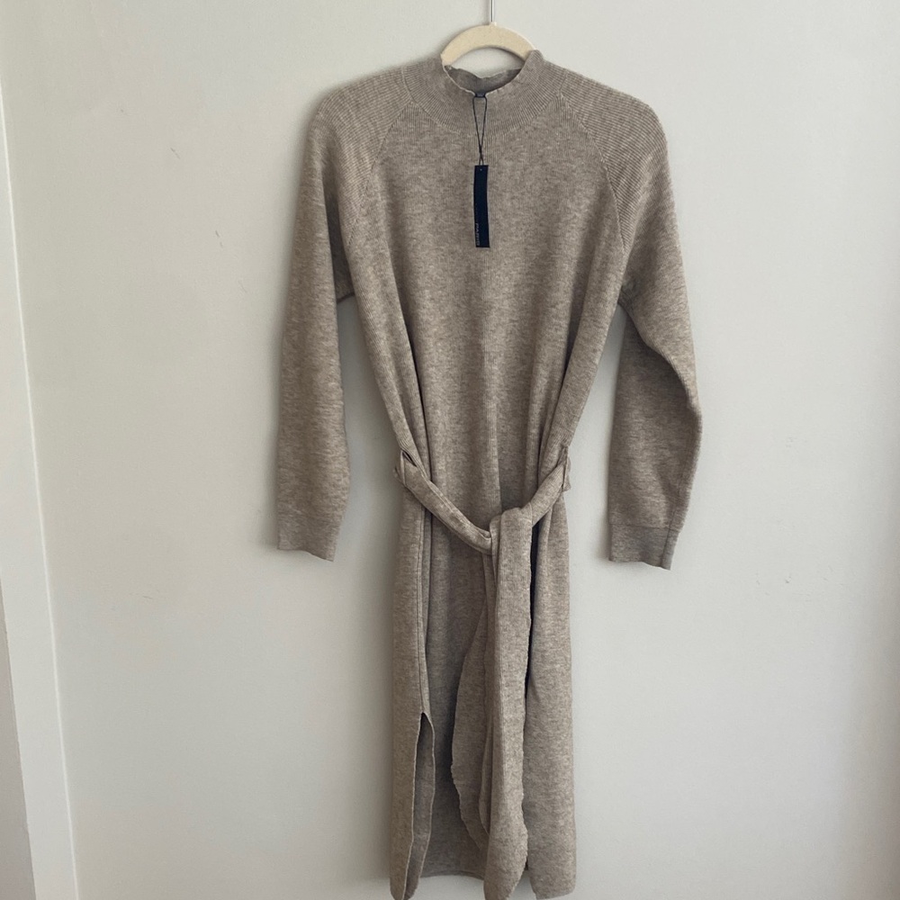 Lucy Paris Taupe Turtleneck Sweater Dress